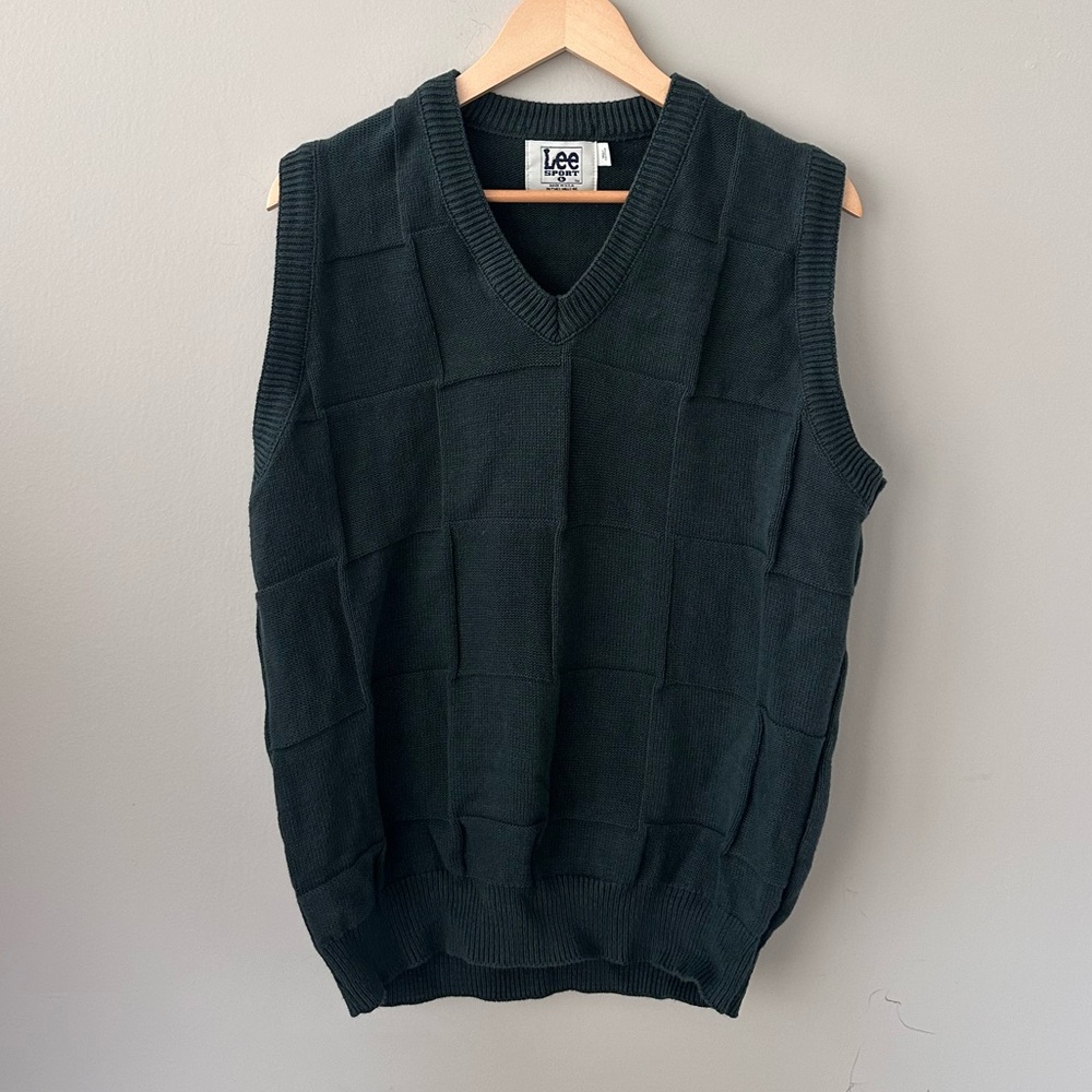 Vintage Lee Sport Green Square V-Neck Sweater Vest